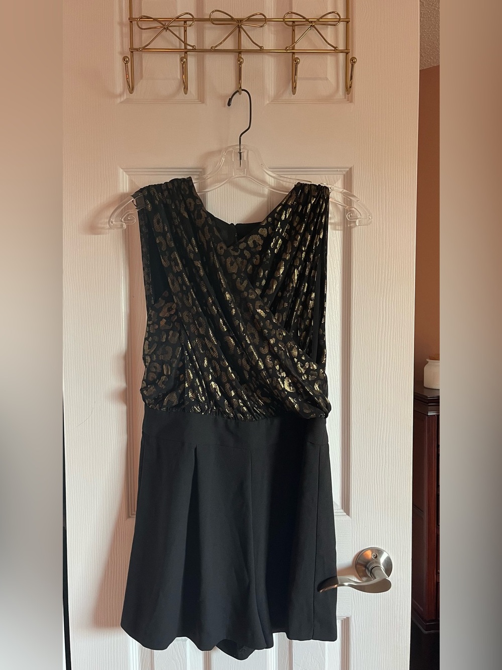 Zara Black Jumpsuit with Gold Leopard Metallic Bodice